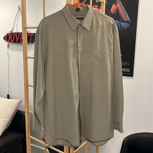 Button Down Casual Shirt Size 43XL Green Grey Long Sleeve Shirt